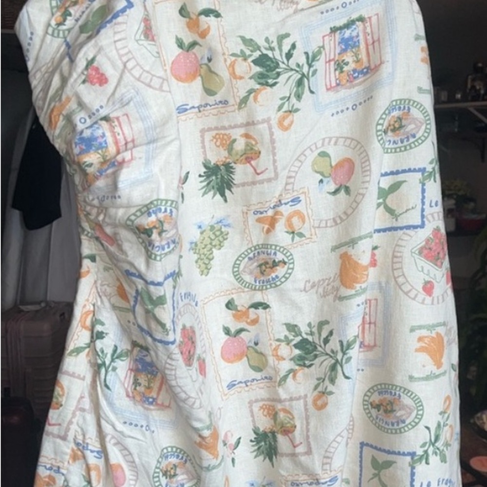 Abercrombie & Fitch Linen Ruched Dress in Italia Print ST - Picture 2 of 4